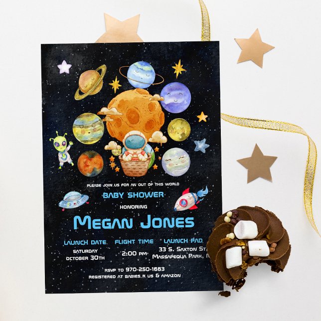 Niedliche Alien des Weltraumamtes | Babydusche Einladung (Von Creator hochgeladen)