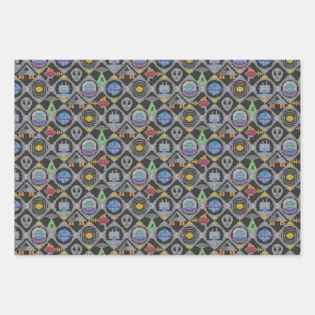 Niedliche Alien Geschenkpapier Set (Vorderseite)