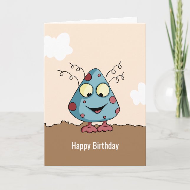 Niedliche Alien Monster Happy Birthday Personalisi Karte (Vorderseite)