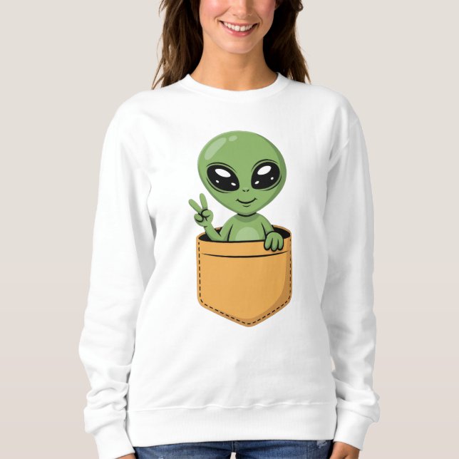 Niedliche Alien Pocket Peace Sign Funny UFO Space  Sweatshirt (Vorderseite)