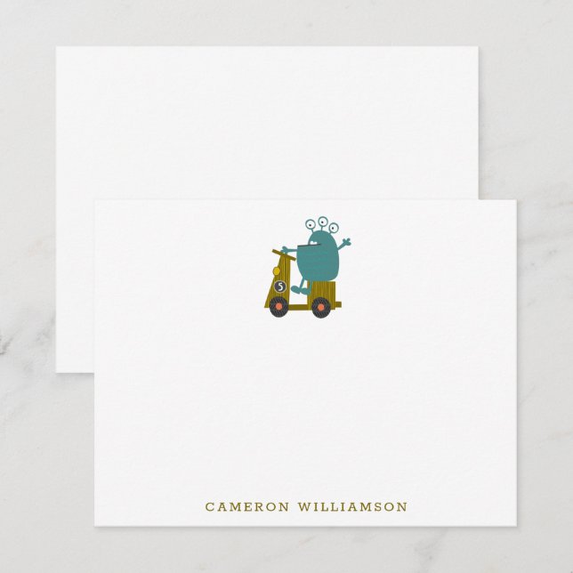Niedliche Alien Racing Scooter Personalisiert Stat Dankeskarte (Vorne/Hinten)