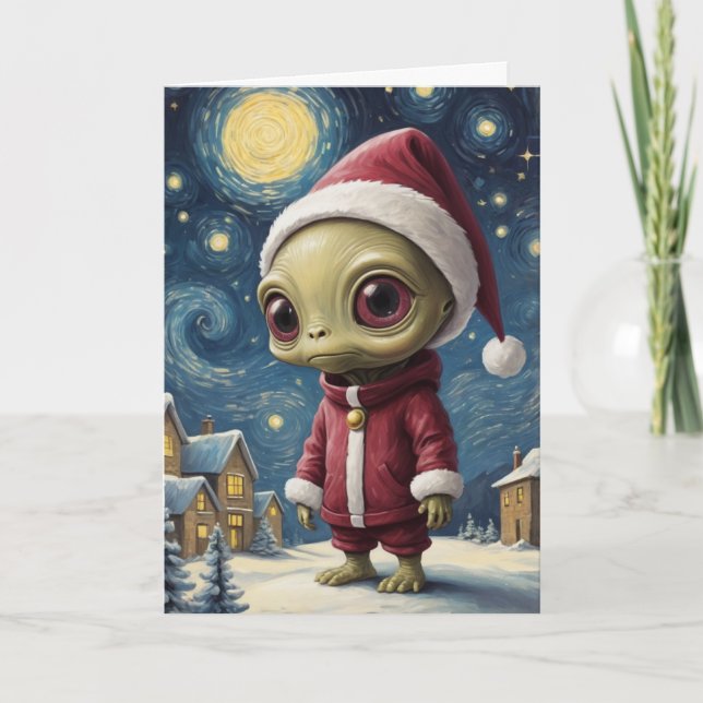 Niedliche Alien UFO Starry Night Karte (Vorderseite)