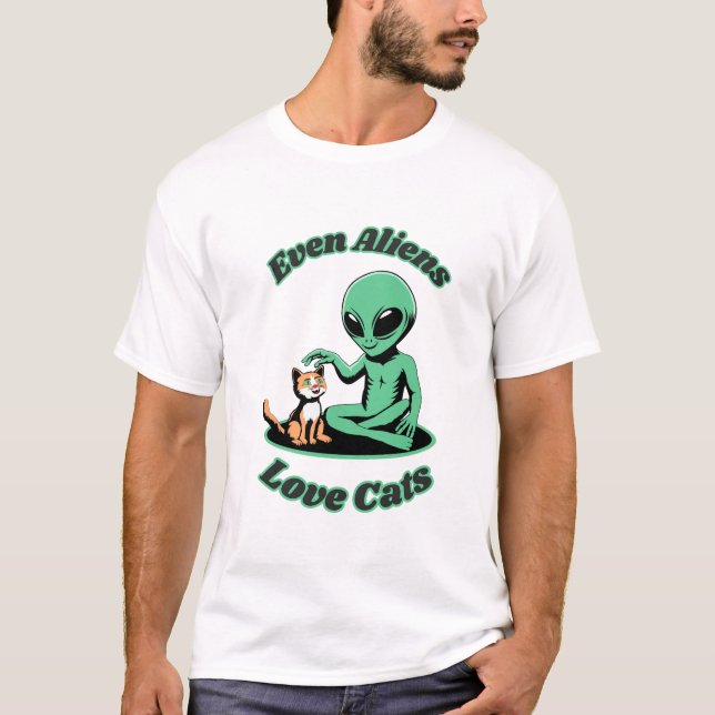 Niedliche Alien und Niedliche Katze. Funny Animal T-Shirt (Vorderseite)