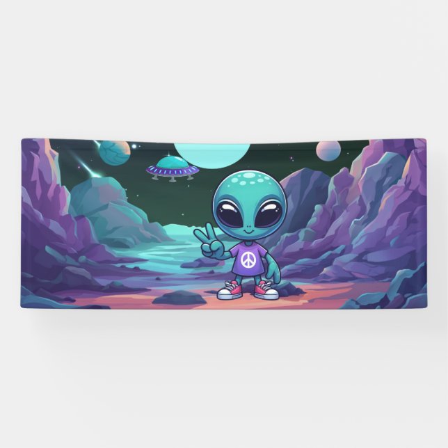 Niedliche Alien und Raumfahrt Banner (Horizontal)