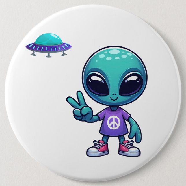 Niedliche Alien und Raumfahrt Button (Vorderseite)