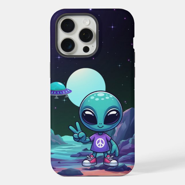 Niedliche Alien und Raumfahrt iPhone Hülle (Rückseite)