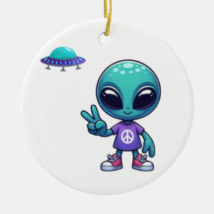 Niedliche Alien und Raumfahrt Keramik Ornament