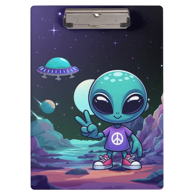 Niedliche Alien und Raumfahrt Klemmbrett (Vorderseite)