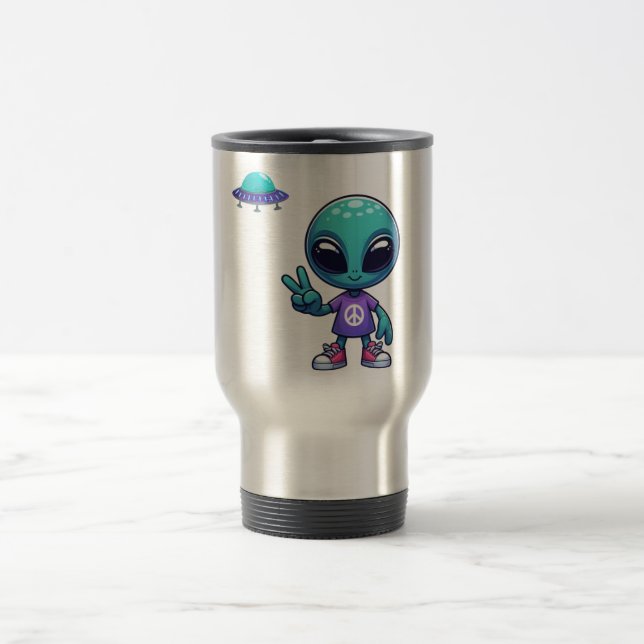 Niedliche Alien und Raumfahrt Reisebecher (Mittel)