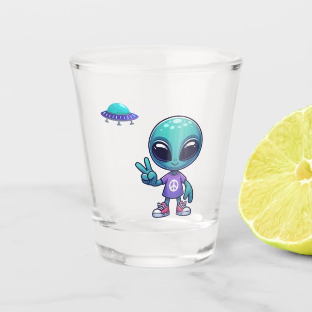 Niedliche Alien und Raumfahrt Schnapsglas (Vorderseite)