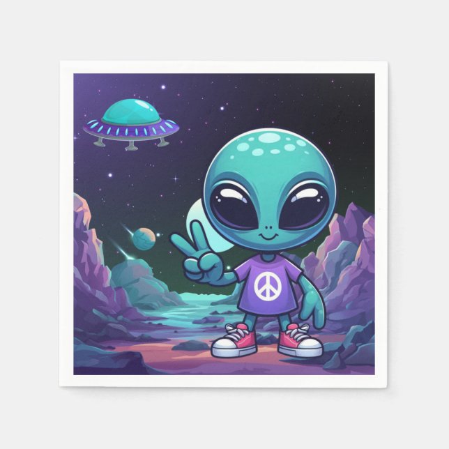 Niedliche Alien und Raumfahrt Serviette (Vorderseite)