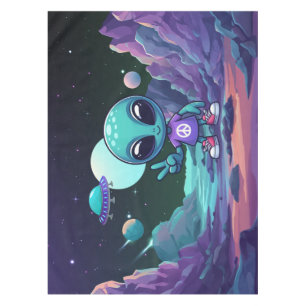 Niedliche Alien und Raumfahrt Tischdecke