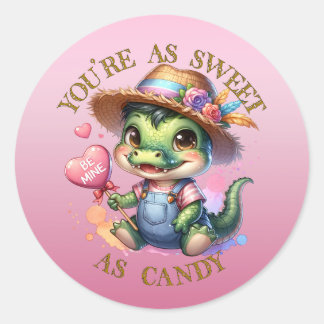 Niedliche Alligator-Valentines-Aufkleber Runder Aufkleber