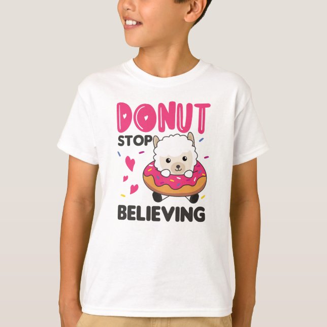 Niedliche Alpaca Funny Animes in Donut Pink T-Shirt (Vorderseite)