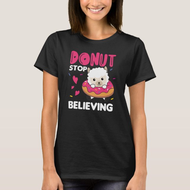 Niedliche Alpaca Funny Animes in Donut Pink T-Shirt (Vorderseite)