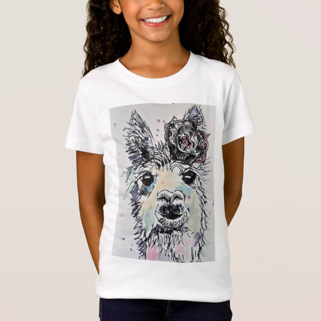 Niedliche Alpaca Llama Aquarellbahn mit Aussicht S T-Shirt (Vorderseite)