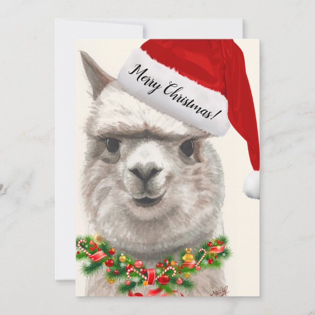 Niedliche Alpaca Weihnachtsmannmütze Weihnachtskar Feiertagskarte (Vorderseite)
