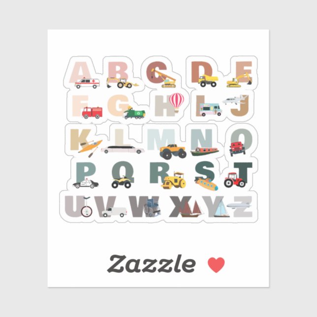 Niedliche Alphabet-ABC-LKWs, Transportfahrzeuge Aufkleber (Blatt)