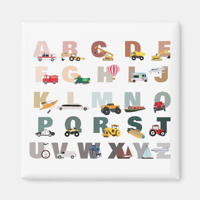 Niedliche Alphabet-ABC-LKWs, Transportfahrzeuge Magnet (Vorne)