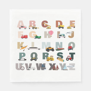 Niedliche Alphabet-ABC-LKWs, Transportfahrzeuge Serviette