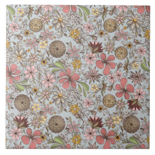 Niedliche Alte Rose Rosa Blumendoodles Design Fliese