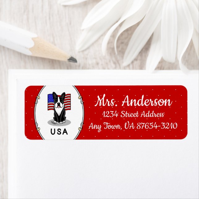 Niedliche amerikanische Flagge Boston Terrier Dog  (Insitu)