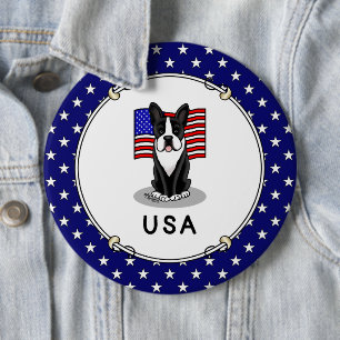 Niedliche amerikanische Flagge Boston Terrier Dog Button