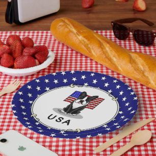Niedliche amerikanische Flagge Boston Terrier Dog Pappteller