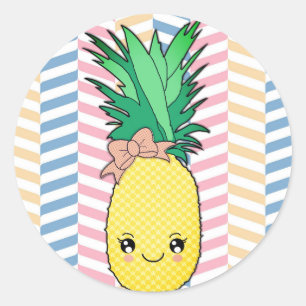 Niedliche Ananas-Frucht Kawaii stellen Sommer-Art Runder Aufkleber