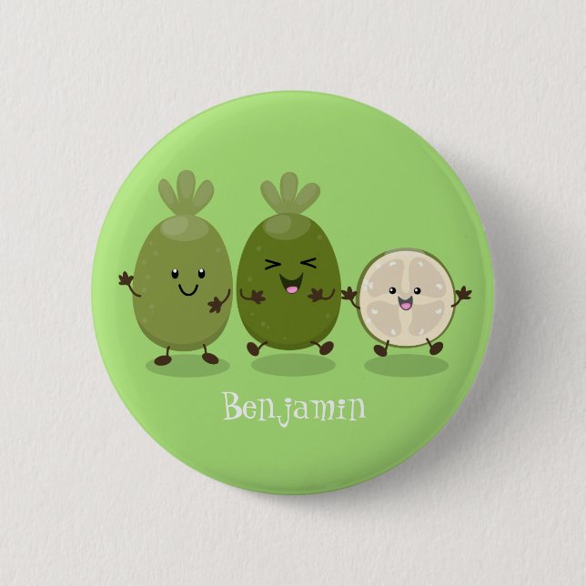 Niedliche Ananas guava feijoa Cartoon Illustration Button (Vorderseite)