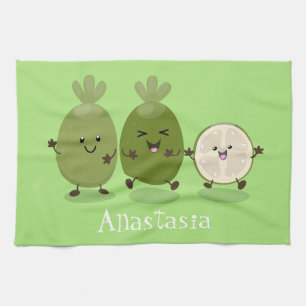 Niedliche Ananas guava feijoa Cartoon Illustration Geschirrtuch