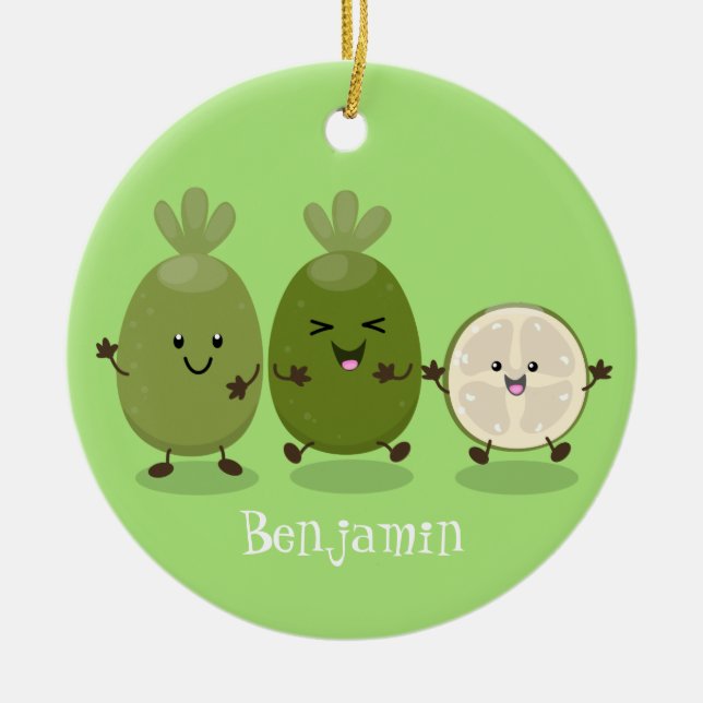 Niedliche Ananas guava feijoa Cartoon Illustration Keramik Ornament (Vorne)