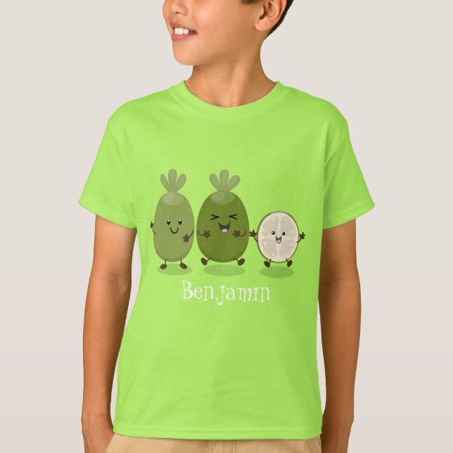 Niedliche Ananas guava feijoa Cartoon Illustration T-Shirt (Vorderseite)