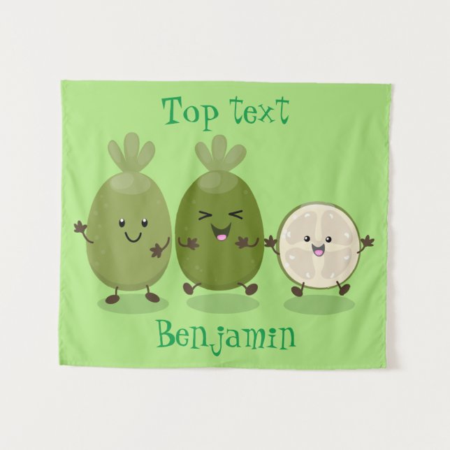 Niedliche Ananas guava feijoa Cartoon Illustration Wandteppich (Vorderseite (Horizontal))