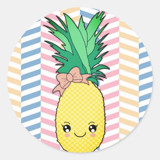 Niedliche Ananas Obst Kawaii Gesicht Sommerstil Runder Aufkleber (Vorderseite)