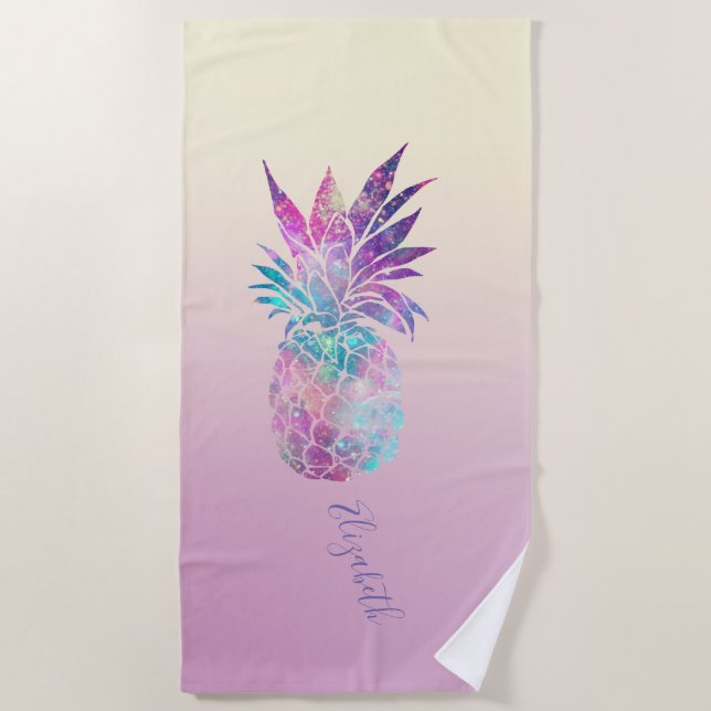 Niedliche Ananas, Ombre -Personalisiert Strandtuch (Vorderseite)
