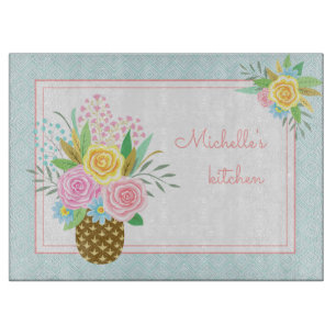 Niedliche Ananas Rose Bouquet Pink Türkis Schneidebrett
