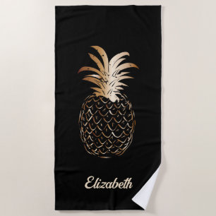 Niedliche Ananas und Girly Gold - Personalisiert Strandtuch