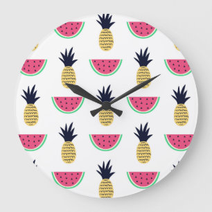 Niedliche Ananas & Watermelon Doodle Muster Große Wanduhr