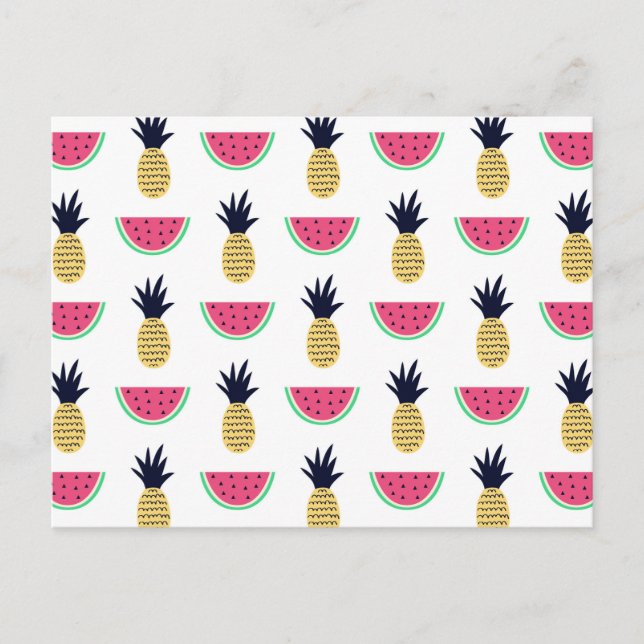 Niedliche Ananas & Watermelon Doodle Muster Postkarte (Vorderseite)
