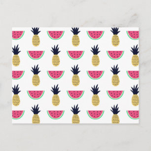 Niedliche Ananas & Watermelon Doodle Muster Postkarte