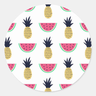 Niedliche Ananas & Watermelon Doodle Muster Runder Aufkleber