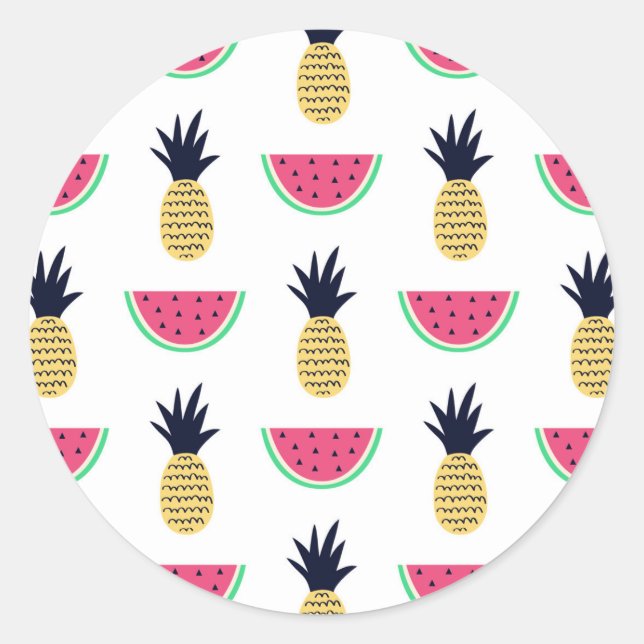 Niedliche Ananas & Watermelon Doodle Muster Runder Aufkleber (Vorderseite)