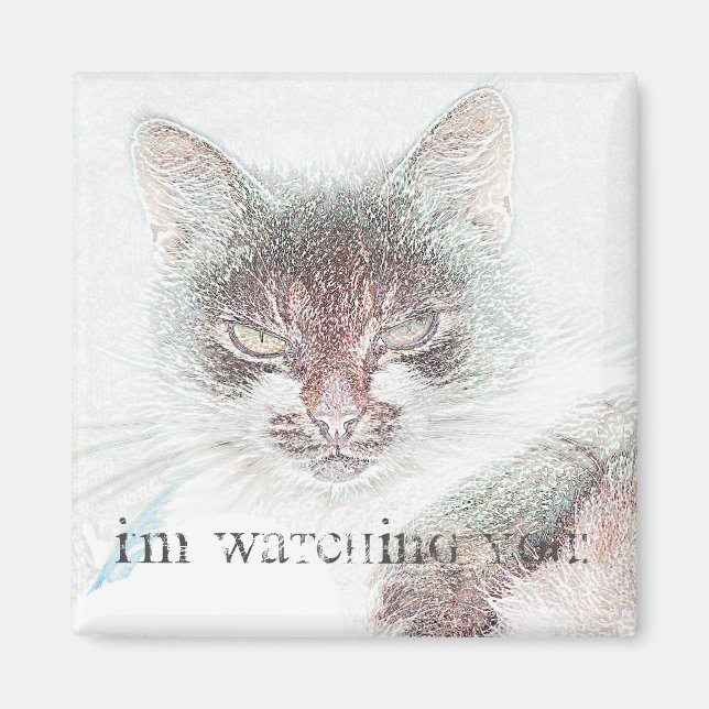 Niedliche Angry Funky Cat Face Sketch Magnet (Vorne)