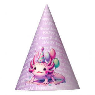 Niedliche Anime Axolotl Pink und Lila Geburtstag e Partyhütchen