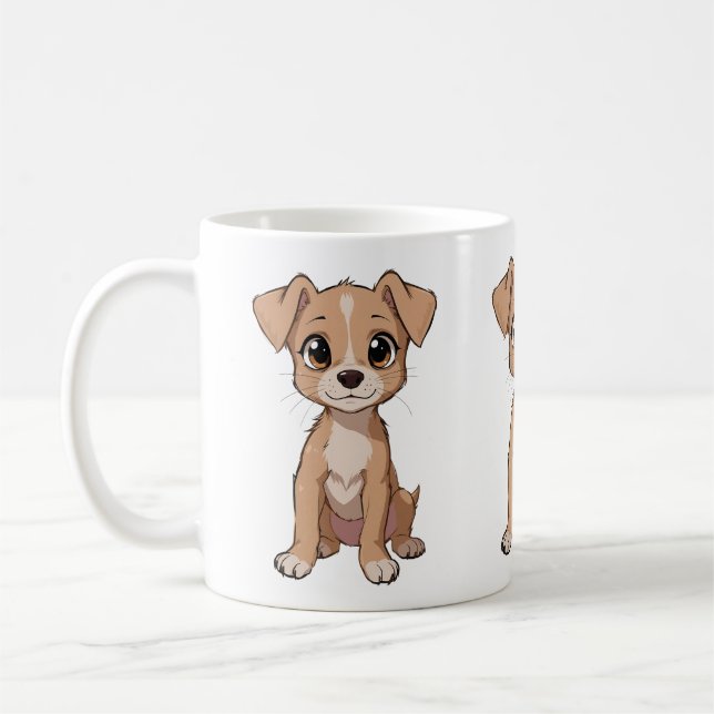 Niedliche Anime Dog Illustration mit Big Eyes Kaffeetasse (Links)
