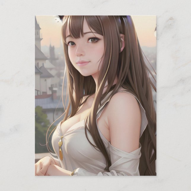 Niedliche Anime-Frau Postkarte (Vorderseite)