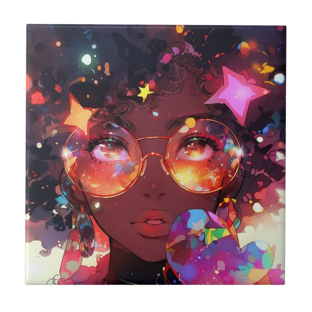 Niedliche Anime Girl American Art Fliese (Vorderseite)