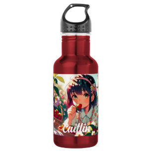 Niedliche Anime Girl Eating Erdbeeren   Sommertag Edelstahlflasche