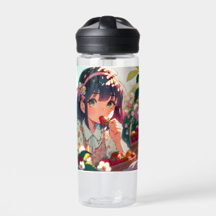 Niedliche Anime Girl Eating Erdbeeren Sommertag Trinkflasche
